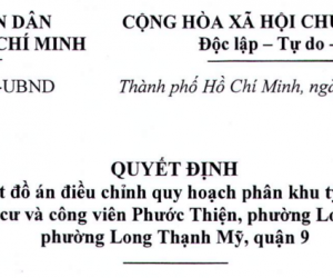  Đồ án điều chỉnh quy hoạch phân khu tỷ lệ 1/2000 Khu dân cư và công viên Phước Thiện, Phường Long B